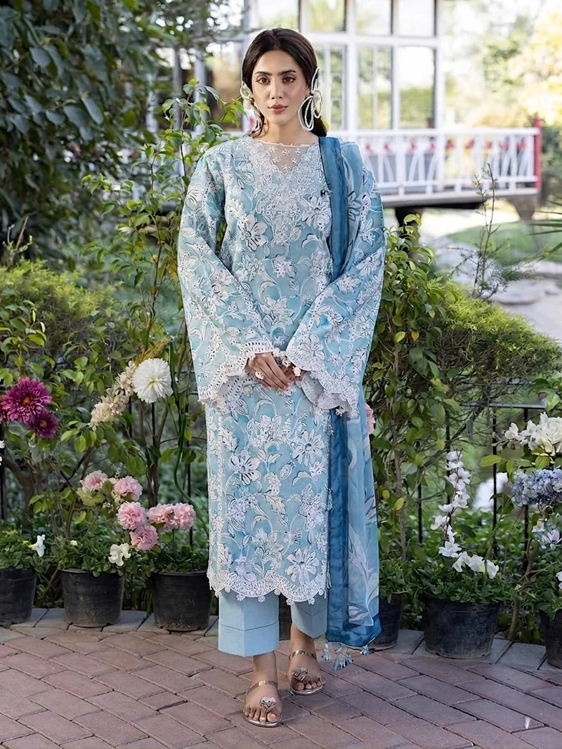 Izel – Pearl Chicken Kari Lawn 3-Piece Suit With Base Colour Trouser