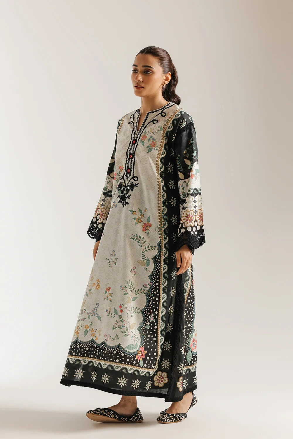 Ethnic Printed Grip Silk Kaftan 2Pcs Shirt Trouser Unsticthed 001980