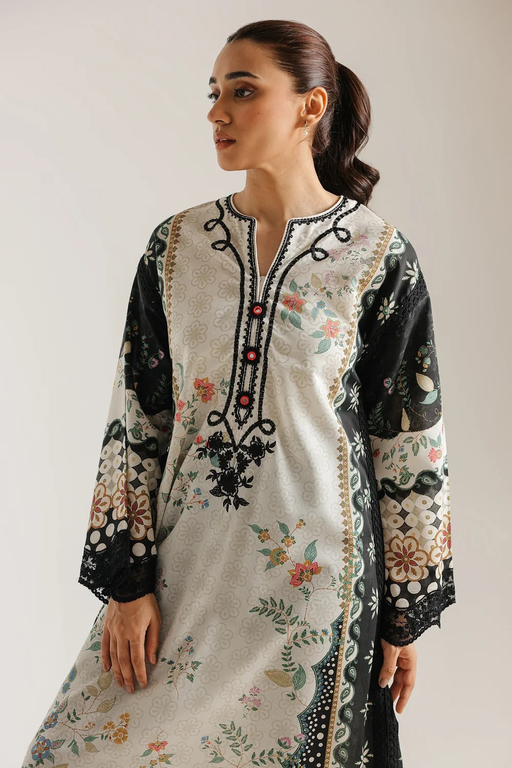 Ethnic Printed Grip Silk Kaftan 2Pcs Shirt Trouser Unsticthed 001980