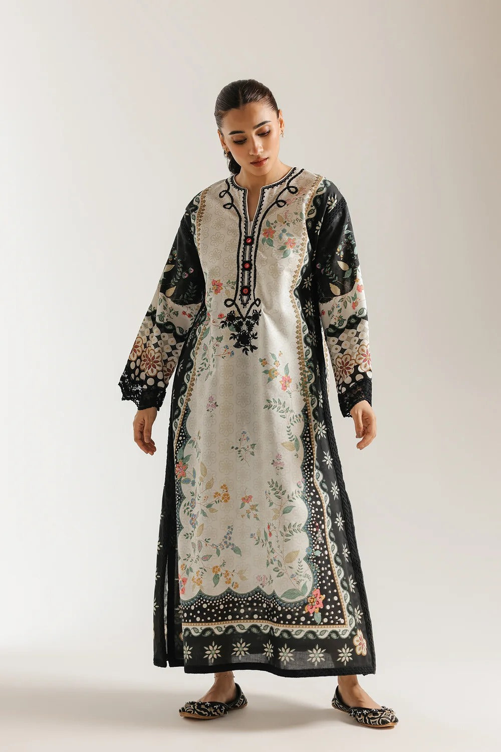 Ethnic Printed Grip Silk Kaftan 2Pcs Shirt Trouser Unsticthed 001980