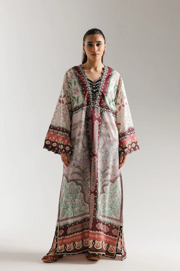 Ethnic Printed Shamos Silk Kaftan 2Pcs Shirt Trouser Unsticthed MUSHROOM 001943
