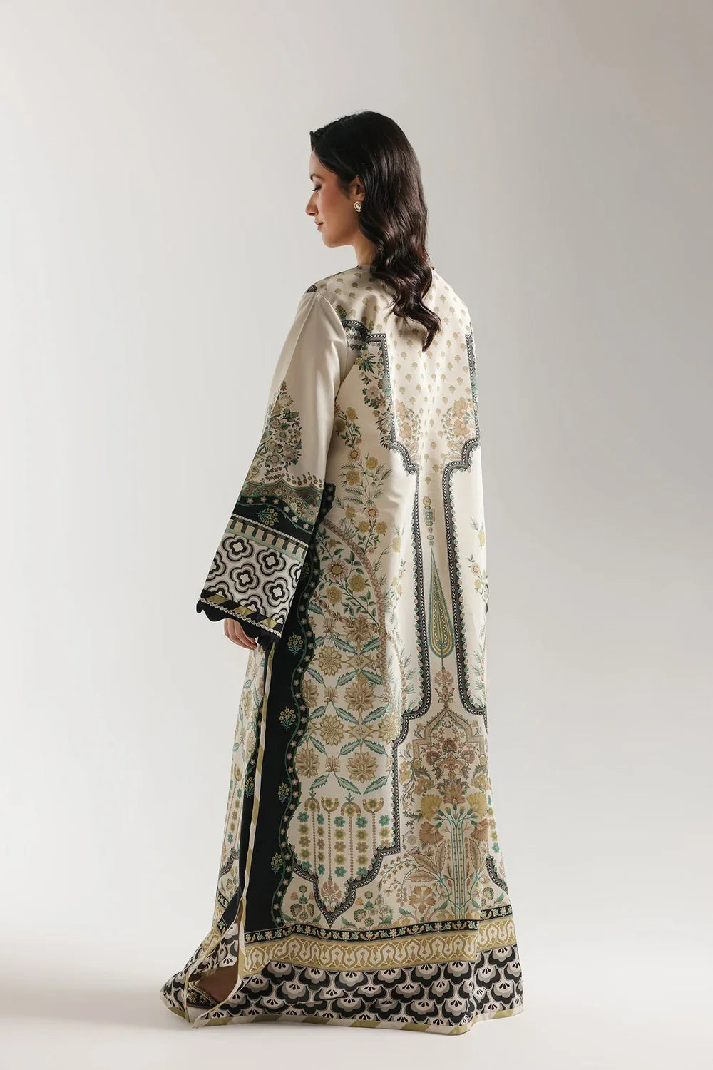 Ethnic Printed Grip Silk Kaftan 2Pcs Shirt Trouser Unsticthed COCONUT MILK 001946
