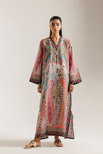 Ethnic Printed Shamos Silk Kaftan 2Pcs Shirt Trouser Unsticthed 001942