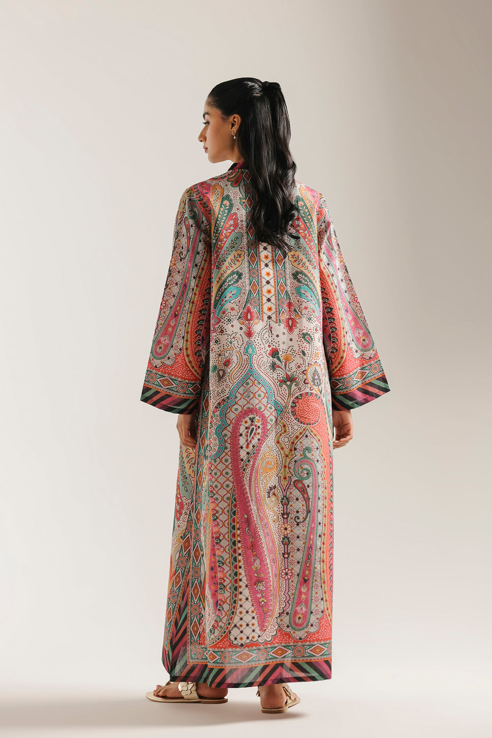 Ethnic Printed Shamos Silk Kaftan 2Pcs Shirt Trouser Unsticthed 001942