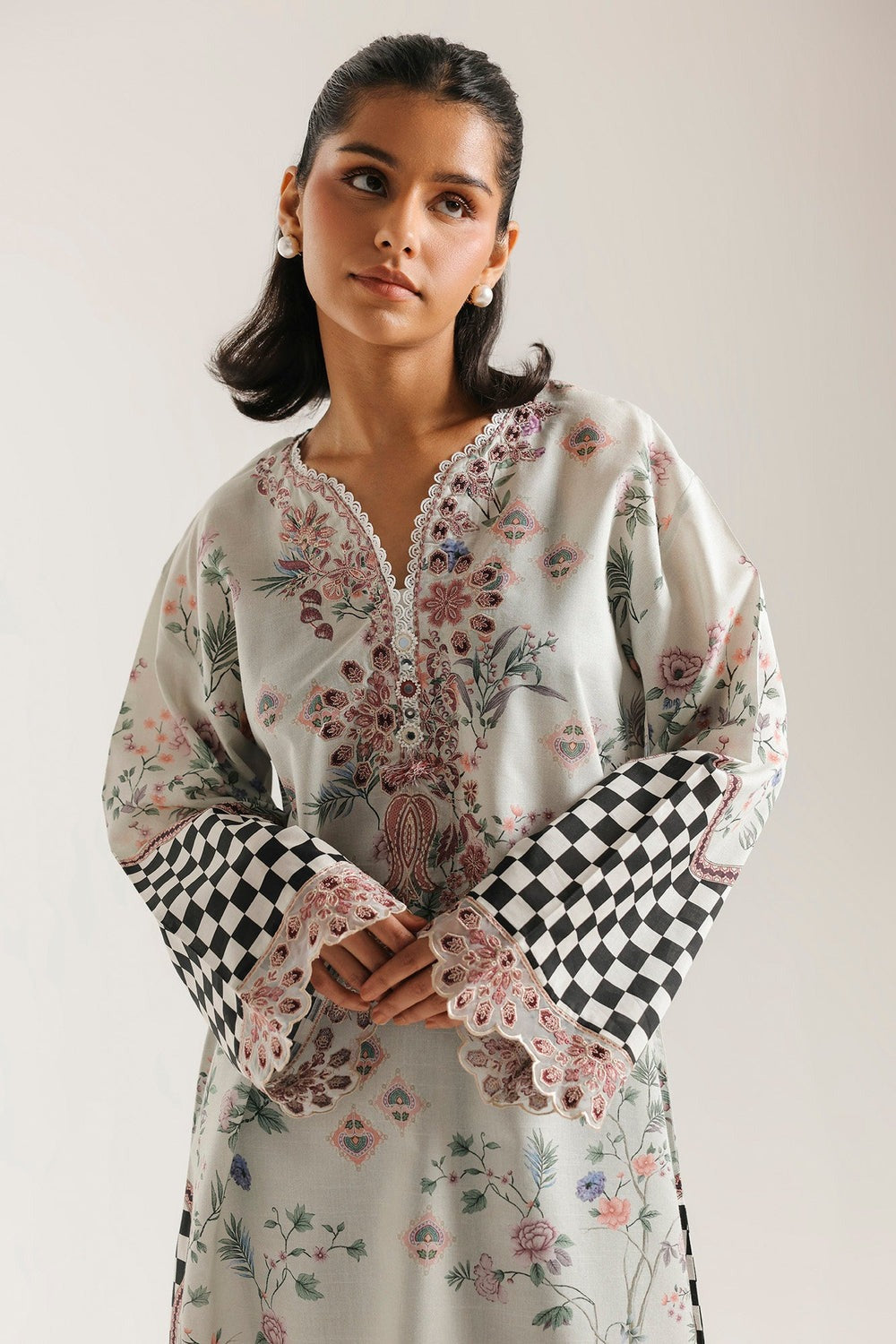 Ethnic Printed Grip Silk Kaftan 2Pcs Shirt Trouser Unsticthed 001977