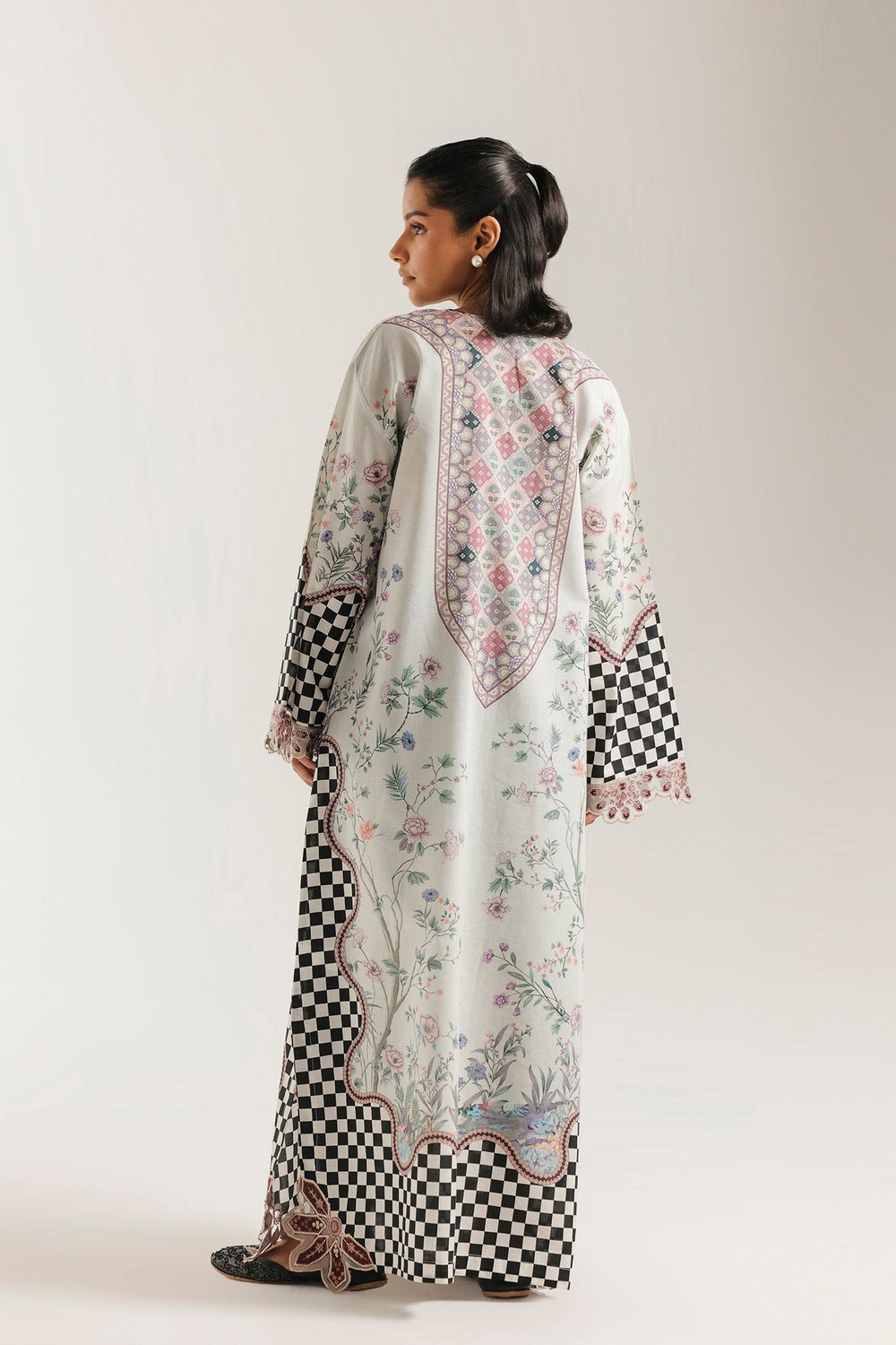 Ethnic Printed Grip Silk Kaftan 2Pcs Shirt Trouser Unsticthed 001977