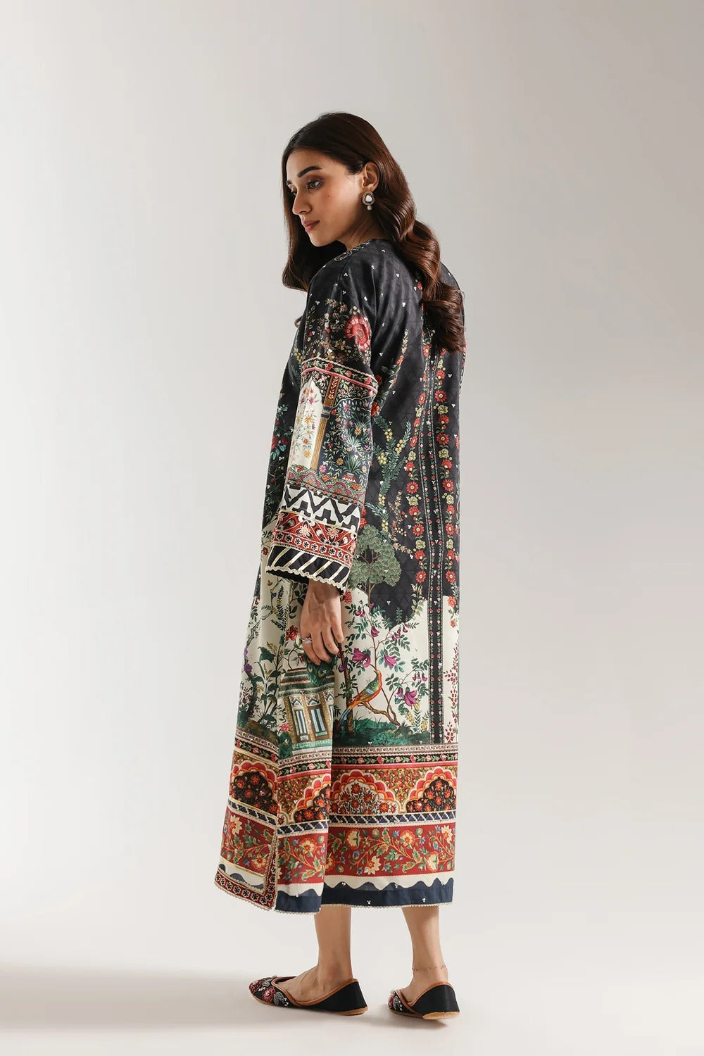 Ethnic Printed Grip Silk Kaftan 2Pcs Shirt Trouser Unsticthed 001981