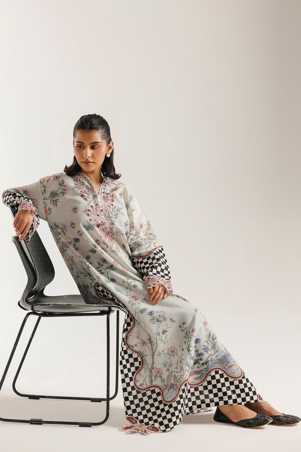 Ethnic Printed Grip Silk Kaftan 2Pcs Shirt Trouser Unsticthed 001977