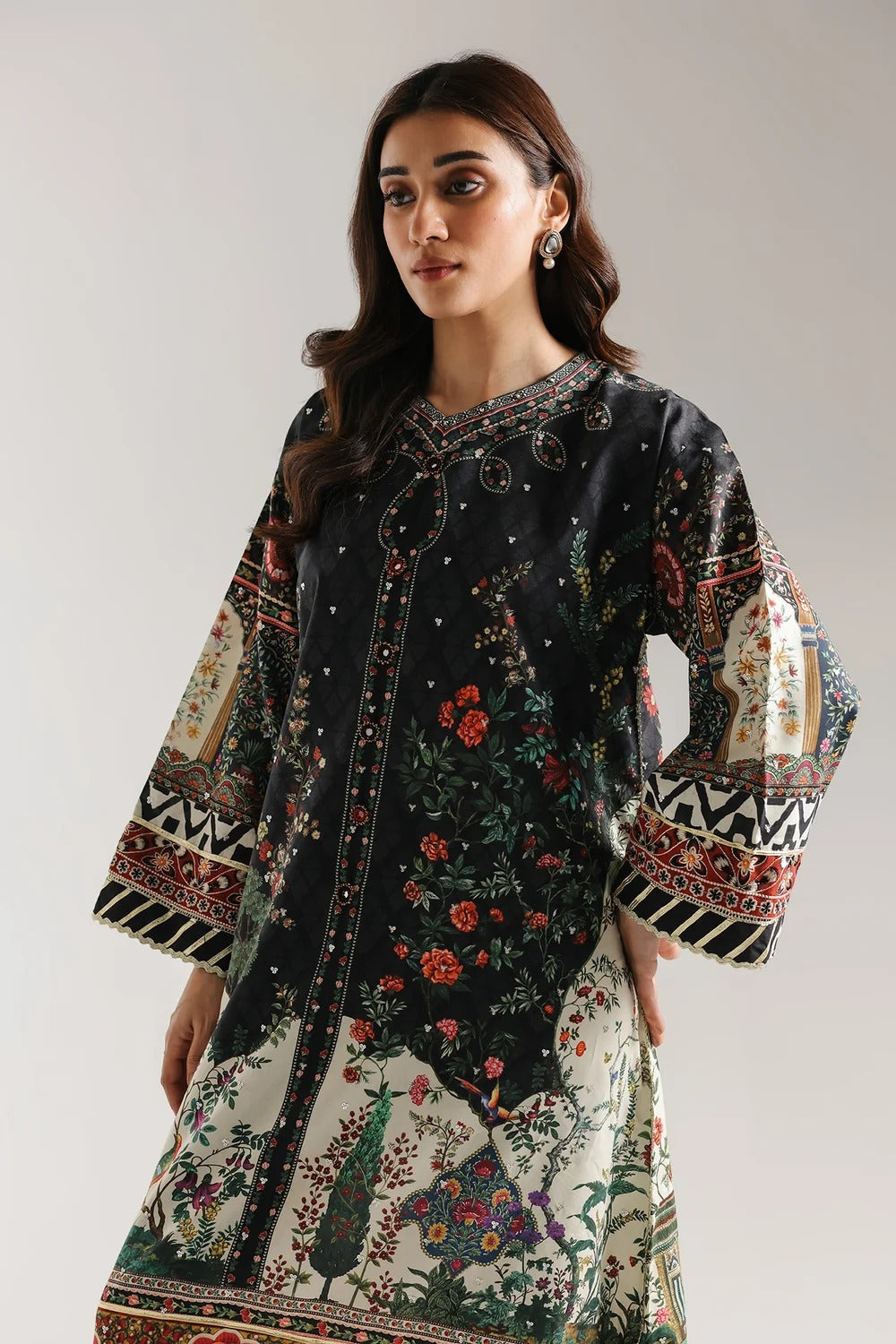 Ethnic Printed Grip Silk Kaftan 2Pcs Shirt Trouser Unsticthed 001981