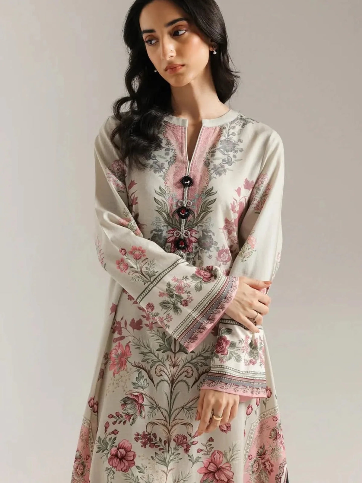 Ethnic Printed Grip Silk Kaftan 2Pcs Shirt Trouser Unsticthed 001978